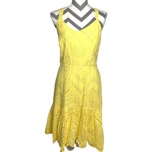 Yellow Eyelet Ruffle High-low Dress 0089